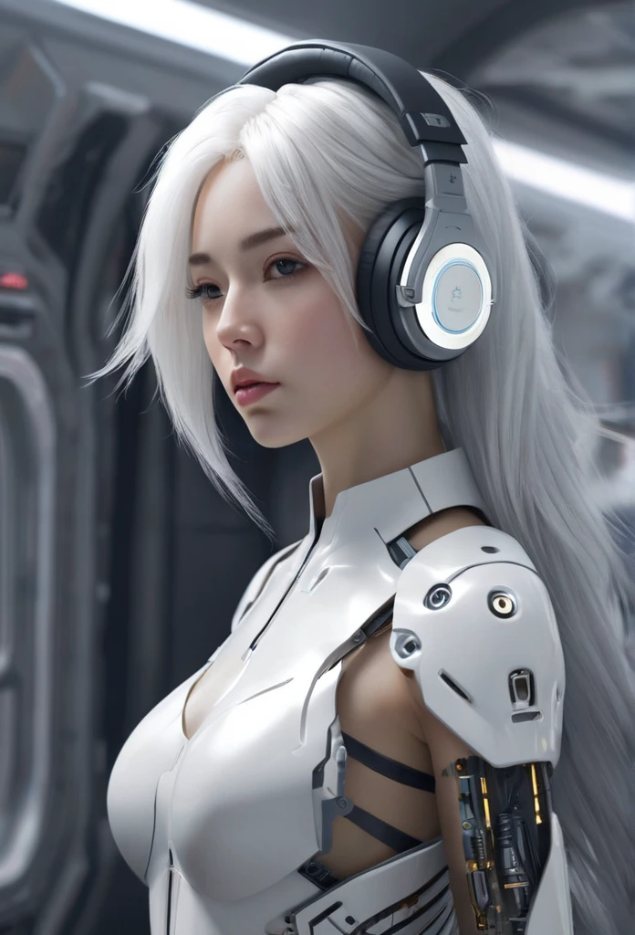 (best quality),(real),(masterpiece),absurdres,realistic,there is a woman with headphones on in a space station, girl wearing headphones, cgsociety 9, cyborg - girl with silver hair, female cyberpunk anime girl, beutiful white girl cyborg, cyberpunk beautiful girl, cyberpunk anime girl, beutiful girl cyborg, cute cyborg girl, beautiful cyborg girl, cyberpunk anime art, korean artist, anime cyborg, realistic anime style at pixiv, artgerm. anime illustration, guweiz on pixiv artstation, cgsociety - w 1 0 2 4 - n 8 - i, stanley artgerm lau, digital advanced anime art, portrait anime girl, anime fantasy artwork, perfect anime cyborg woman, heise-lian yan fang, guweiz on artstation pixiv, realistic anime art style, realistic anime 3 d style, stunning cgsociety, female anime character, wlop painting style, cgsociety and fenghua zhong, girl with white hair, realistic anime artstyle