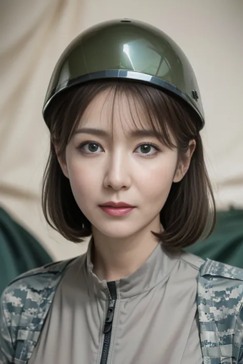 mature attractive sexy woman,50 years old, ((((combatant))))、(((military)))、((helmet))、((((combat uniform))))、((survival))(((aut...