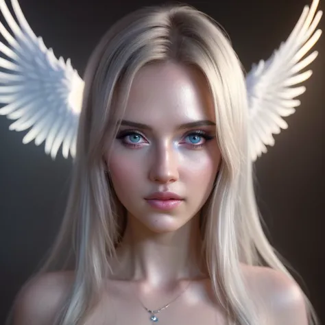 a angel celestial being con alas, highly detailed intricate features, glowing eyes, iridescent skin, flowing celestial hair, cel...