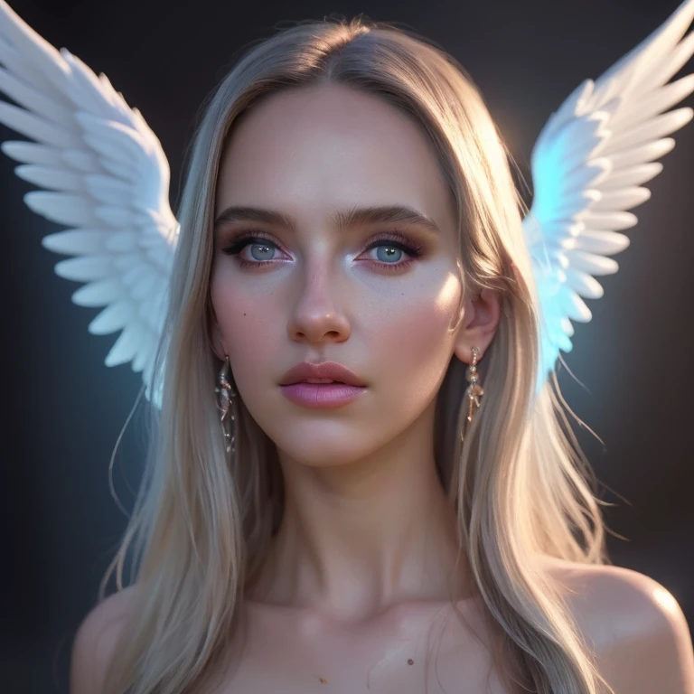 a angel celestial being con alas, highly detailed intricate features, glowing eyes, iridescent skin, flowing celestial hair, celestial patterns, ethereal and otherworldly, beautiful detailed face,8k, ultra-detailed, photorealistic, masterpiece, dynamic lighting, dramatic lighting, cinematic lighting, volumetric lighting, dramatic shadows, vibrant colors, cosmic, surreal, digital art, rayos, bastante iluminacion, wet