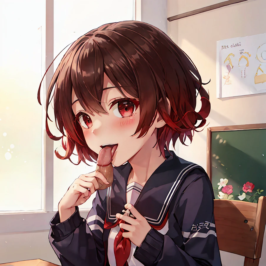 Portrait, official art, best masterpiece, best quality, best resolution, 8K, best detailed, perfect anatomy
BREAK
(nsfw, 1small girl, LickingPenisQuiron pose, solo focus, big penis), (1boy:1.3)
BREAK
(mutsuki_kantaicollection:1.15), short hair, brown hair, red hair, serafuku, gradient hair, multicolored hair, brown eyes, crescent, crescent pin, red eyes, jacket, neckerchief, sailor collar, school uniform, green sailor collar, red neckerchief, blue jacket, black jacket, (flat chest, child_like build, short stature:1.2), 1small girl
BREAK
(blush:1.2), (smile)
BREAK
School, classroom, (evening, twilight:1.3), very fine and detailed 16KCG wallpapers