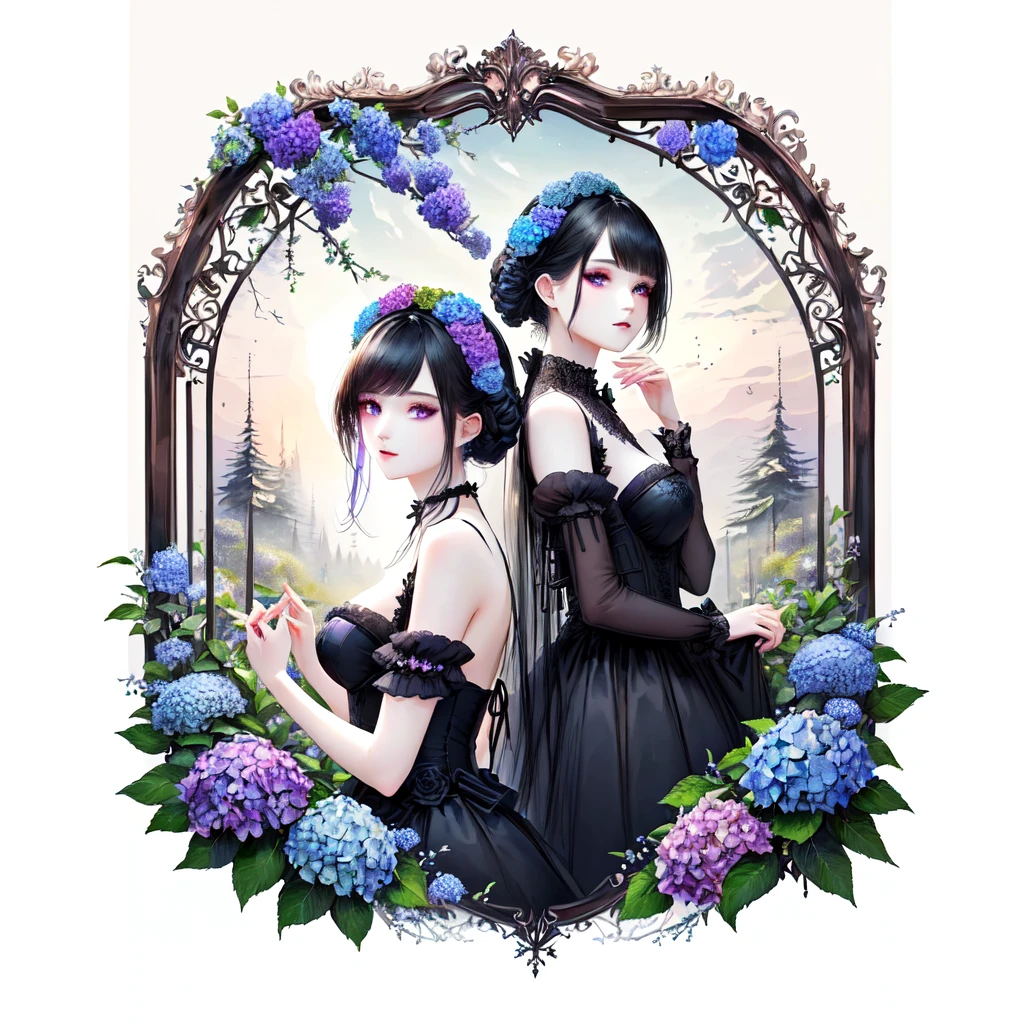 Inspired by the colors of hydrangeas、Gothic Rabbit,Gothic Clothing,very fine and beautiful eyes、High resolution, Accurate, 最high quality, Winner of numerous awards, High resolutionモデル, high quality, Very detailed, 超High resolution,Bright colors、Cute 、Picture books