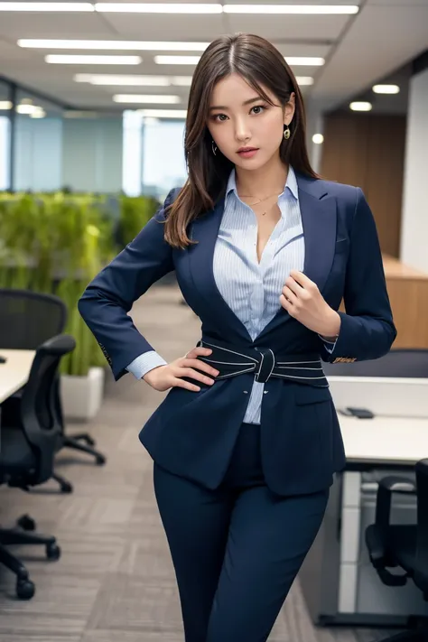 a character in a fitted suit, the sharp lines and tailored fit highlighting their strong, confident posture,(clothes accentuate ...