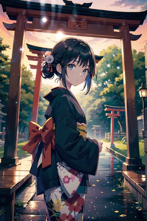 (masterpiece),  1girl,  japanese horror game,  kimono,  torii,  shrine gate