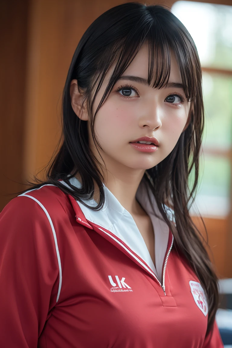 (8k, RAW Photos,Best Quality, High resolution:1.1), (Ultra-realistic:1.4),(Realistic, Realistic:1.3),Japanese Beauty、Rhythmic Gymnastics Club、Rhythmic Gymnastics Uniform、((Upper Body:1.3))