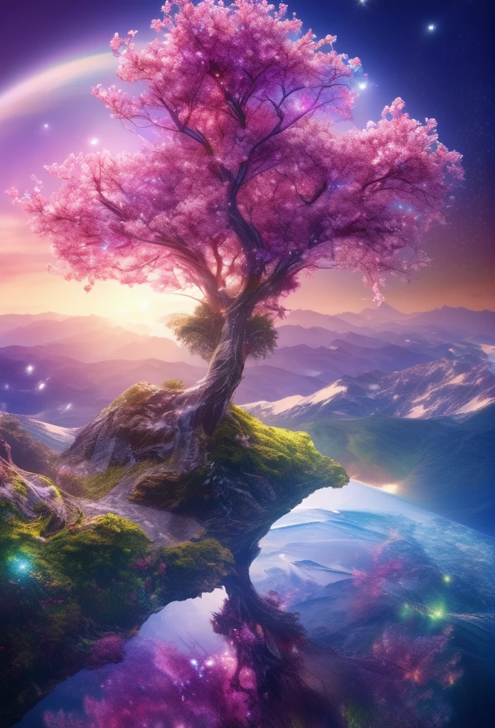 Crystal Spring Blossom,
Fantasy, Milky Way, transparent, 
Sparkling, Sparkling, wonderful, colorful, 
Magical Pictures, Dramatic lighting, Photographic realism, Super detailed, 4K, Depth of written boundary, High resolution