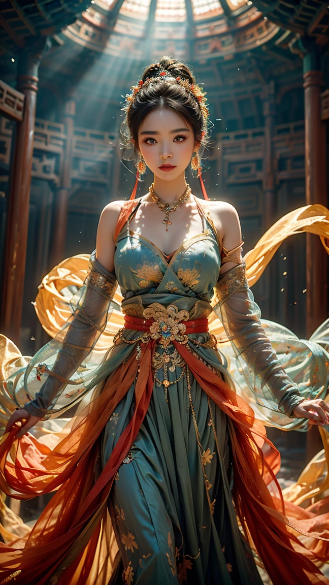 1girl,dunhuang,
masterpiece,best quality,32k uhd,hdr,dtm,cinematic lighting effects,wide shot,wide-angle lens,super vista,super wide angle,exquisite facial features,super delicate face,best fingers,