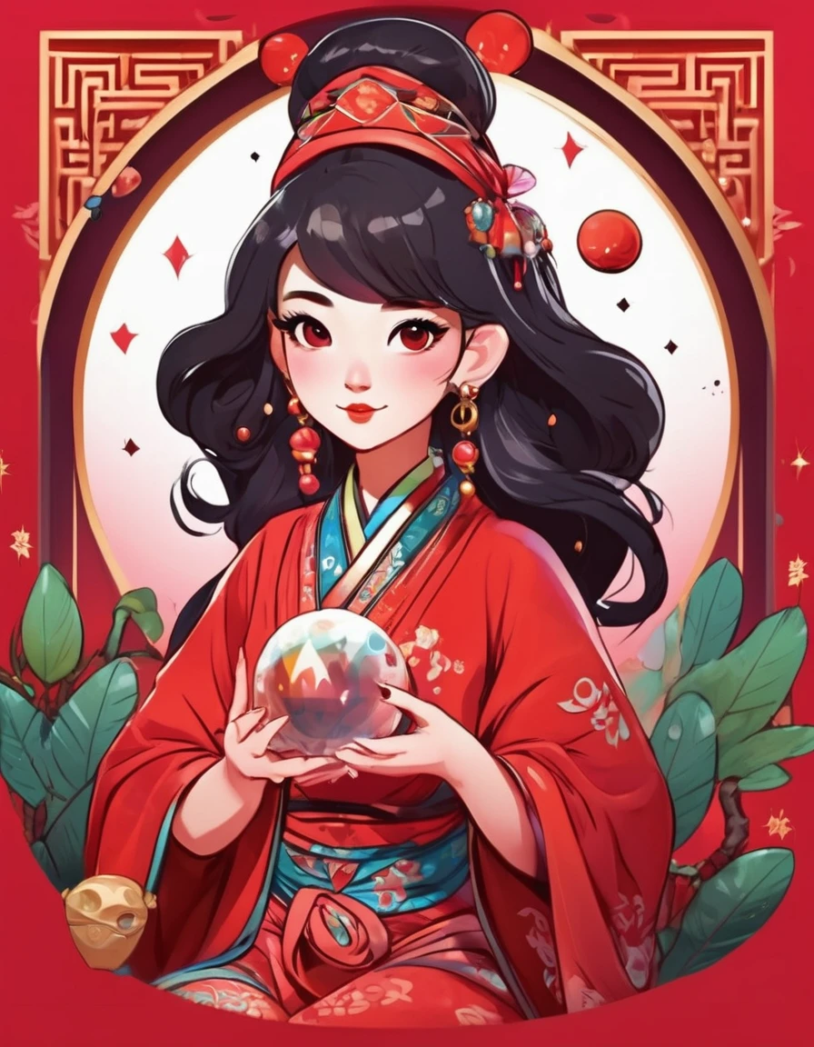 Character Concept Design, Instagram Profile Picture、Cute  fortune teller、Red background