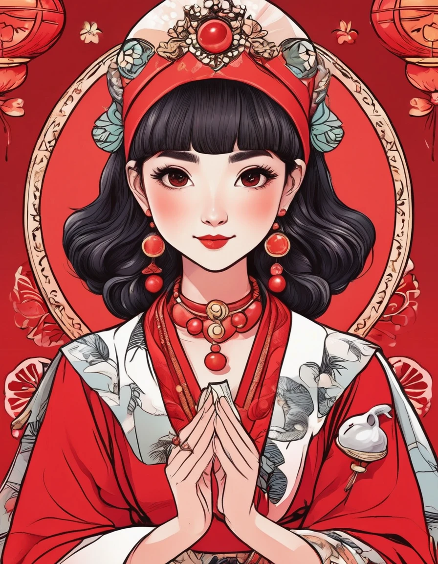 Illustrated style, Instagram Profile Picture、Cute  fortune teller、Red background