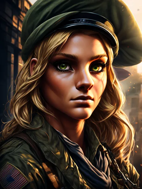 marie, blonde hair, green eyes, bc freedom military uniform, hat, detailed military uniform, military hat, detailed face, beauti...