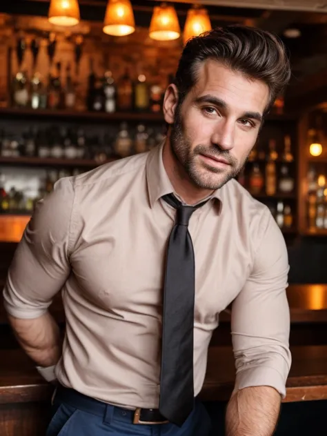 hair, portrait of a ruggedly handsome, muscular, half body, masculine, mature, retrato de un joven, muscular very handsome and a...