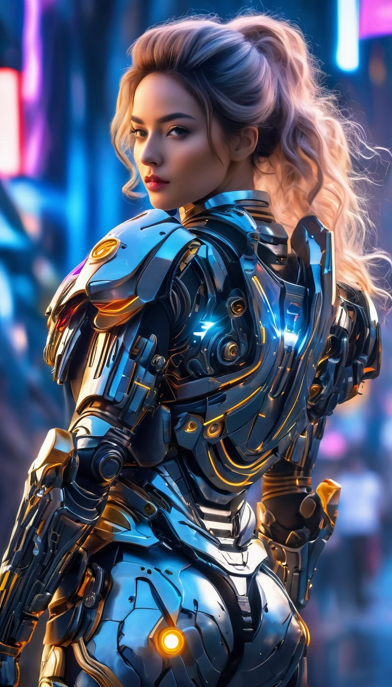 (Best Quality, 4K, 8k, High resolution, masterpiece: 1.2), (Very detailed, Realistic, Realistic:1.37), Woman in futuristic costume, A woman wearing exoskeleton cyber armor, The armor fits snugly、((Cyber girl with a laser gun)), Full body photo, Maximum details, she&#39;Cyber girl with a laser gun,Superior quality through accurate drawings, 8k,chest, blue eyes, High resolution, 超High resolution, Best Quality, Shortcuts, Big chest, Cinematic Lighting Effects, 未来的な美しいBlack Hairの女性, blue eyes, Cyberpunk style woman, (((Hi-tech spaceship interior with blue light illumination))), High-quality images、Black Hair, Shortcuts,