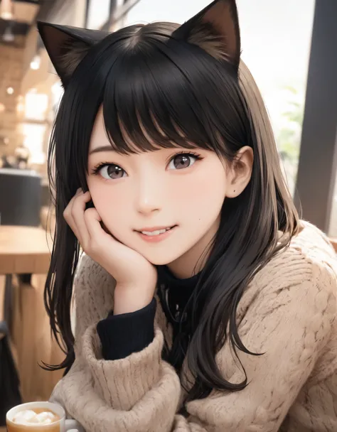 (best quality:1.2), 1girl, cat cafe