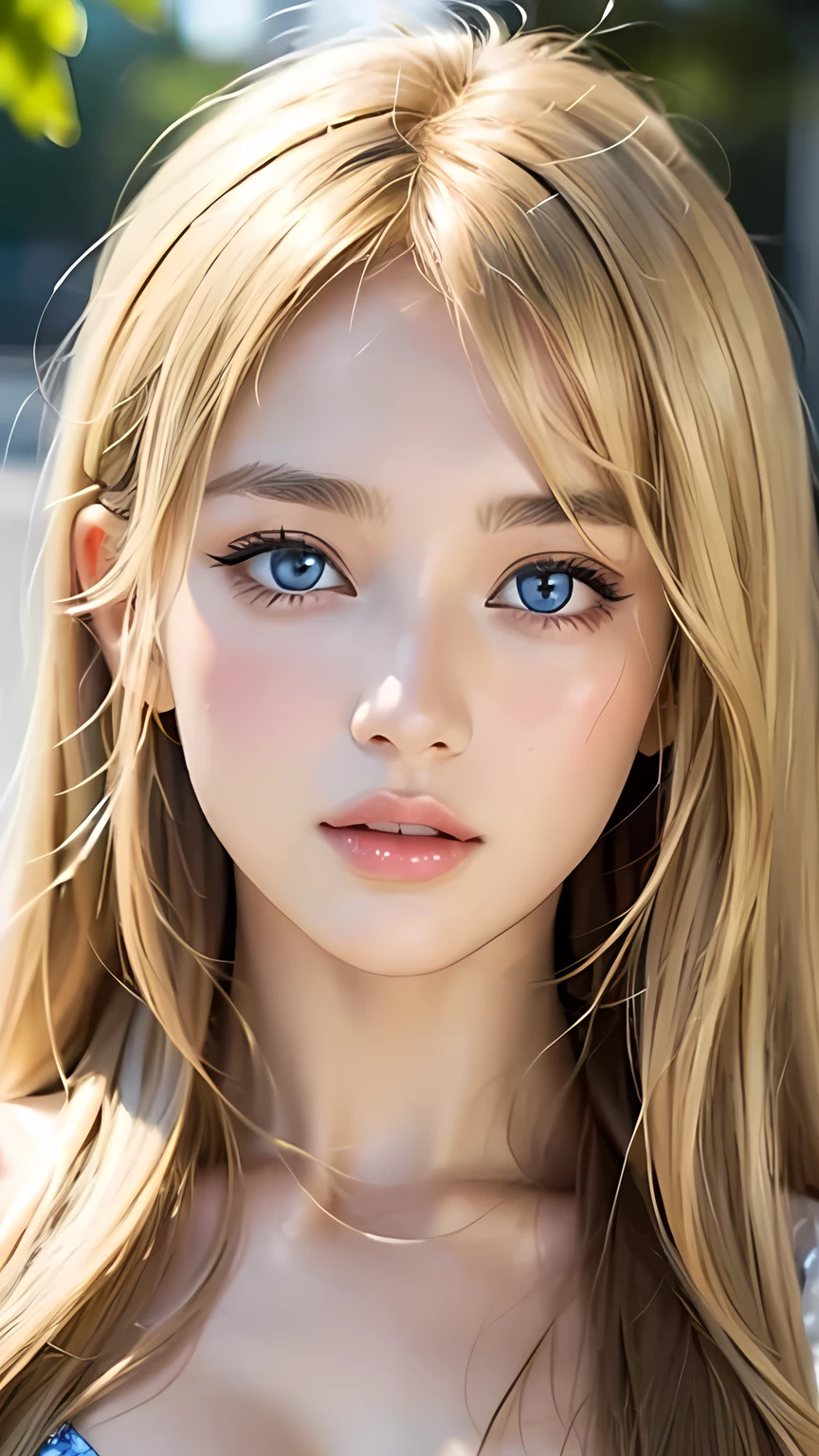 A woman with long blonde hair and very bright mint blue eyes is taking a photo, Gorgeous young model, Portrait of Sophie Mudd, 美しいFemale Model, Cute young woman, Very beautiful young woman, Portrait of a beautiful model, Beautiful young girl, Beautiful young woman, Beautiful Woman Photos, Perfect Face, Female Model, Beautiful and pretty baby face, Blonde beauty、Messy bangs、Bangs between the eyes、Bangs that hang over the face、Small Face Beauty、round face