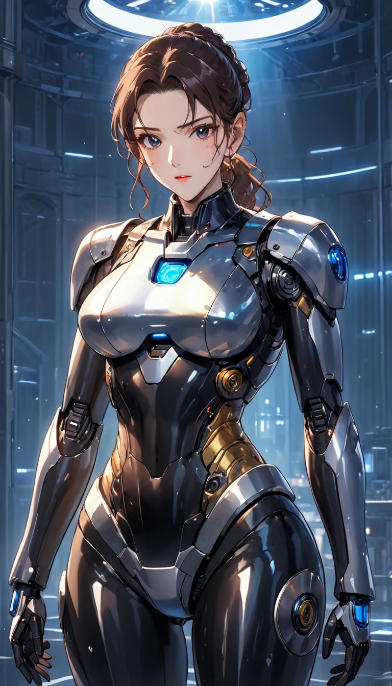 Ultra-high resolution, retina, Anatomically correct, Textured skin, masterpiece, Accurate，Alone，high quality,Very detailed，(Robot Woman),(Iron body:1.7),(Shiny skin:1.8),(Bright light),(Open Pose:1.7),[Detailed aspect],(Dirty face:1.7),(Police robot)(Blue and white)