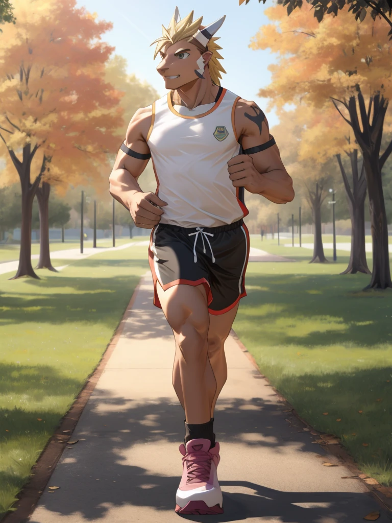 Delga jogging in the park with wearing sport outfit