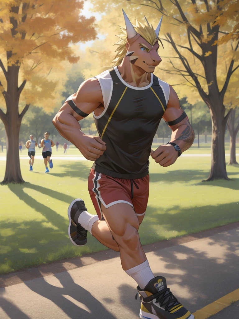 Delga jogging in the park with wearing sport outfit