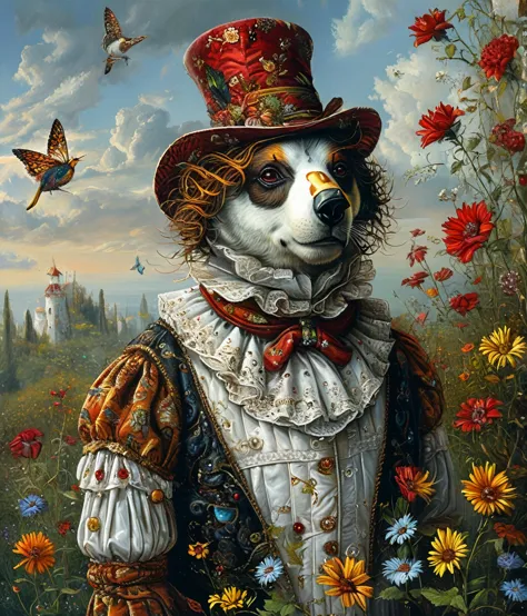 style of michael cheval, (cute, chubby, male, bear), hires textures, highly detailed, intricate details, best quality, masterpie...