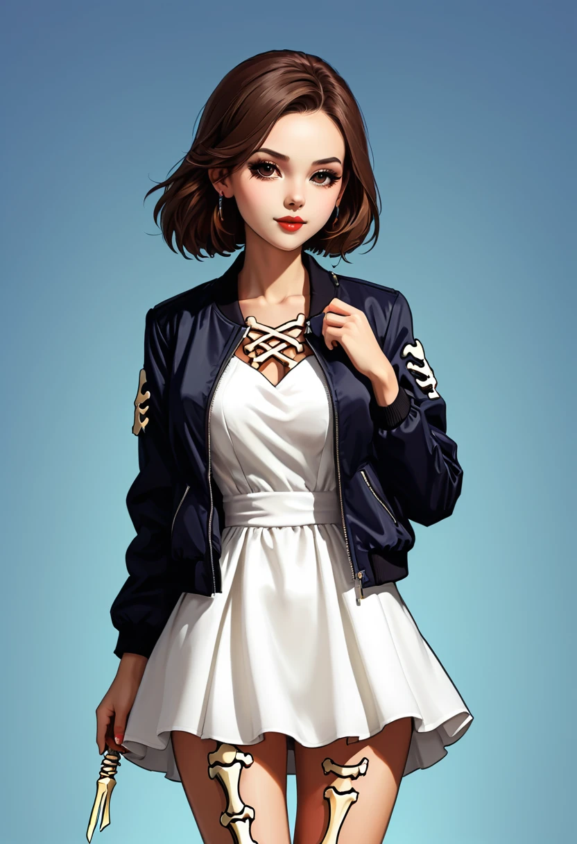 Colorful ic0n icons, ik1, 1 Girl, White Dress, jacket, cartoon bones,