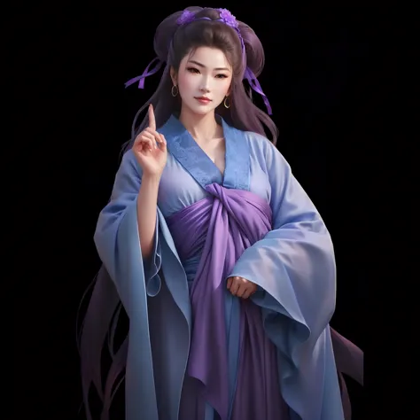 arafed woman in a blue and purple dress holding a purple umbrella, flowing hair and long robes, palace ， a girl in hanfu, with a...