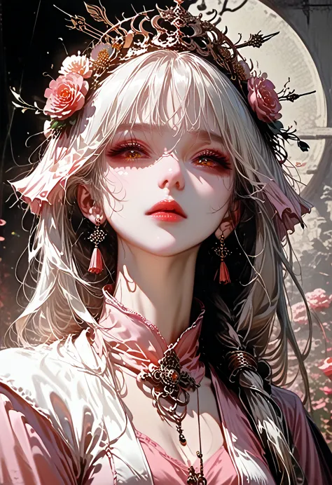 arafa woman in pink dress with flower crown on her head, colored photo, inspired by lan ying, trends in the cg community, realis...