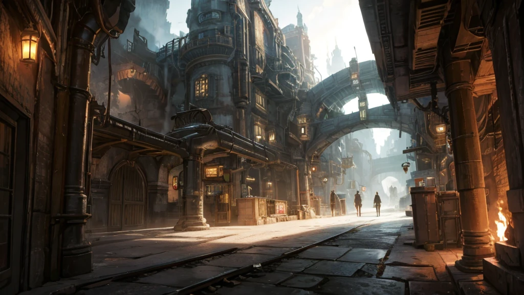 industrial arcane underground city, cave city, dark city, industrial fantasy night street, narrow side street, dark victorian industrial look, underground city, undercity, zaun from arcane, cave