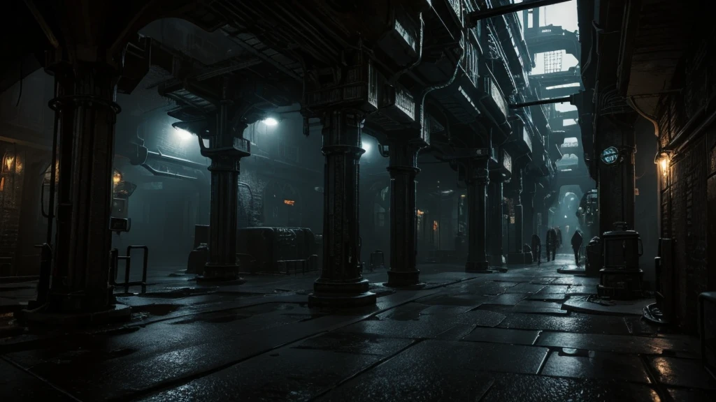 industrial arcane underground city, cave city, dark city, industrial fantasy night street, dark street, dark victorian industrial look, underground city, undercity, zaun from arcane, cave