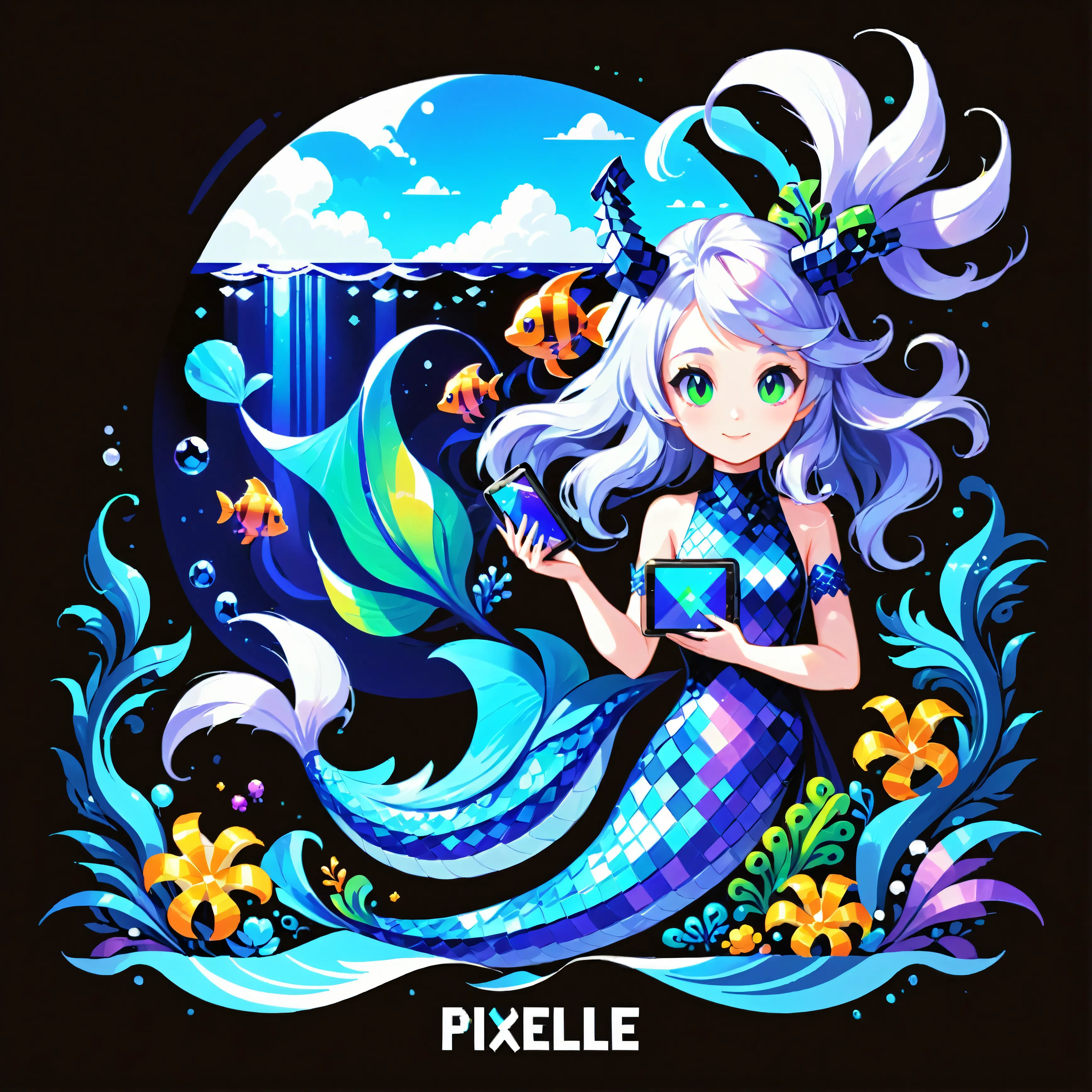 create a pixelated character named pixelle, a friendly mascot for a digital art generation website. pixelle is a half-human, hal...