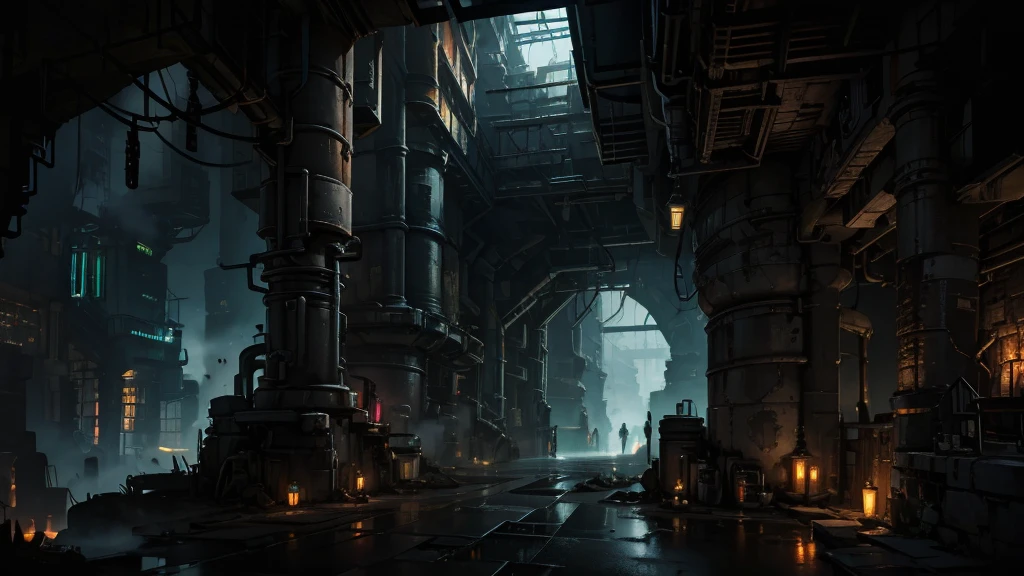 a look of industrial victorian cyberpunk street, zaun, industrial arcane underground street, neon, punk, cave city, dark street, industrial fantasy night street, dark street with neon, dark victorian industrial look, underground city, undercity, zaun from arcane, cave