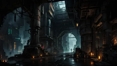 a look of industrial victorian cyberpunk street, zaun, industrial arcane underground street, neon, punk, cave city, dark street,...