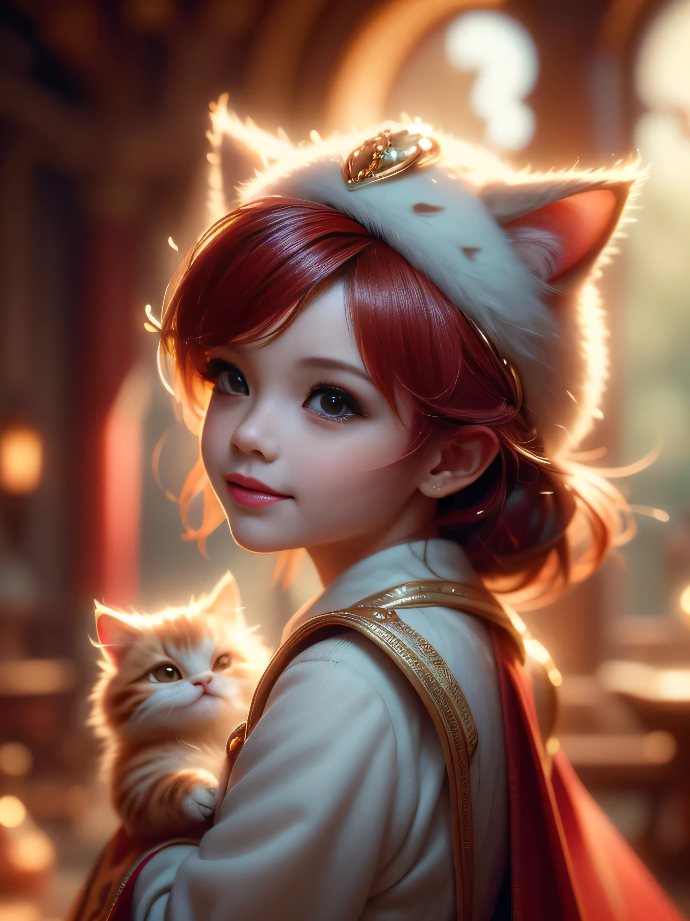 (Best Quality, Super Detailed, masterpiece, representative work, official art, professional, super high detail, 8k:1.3) Cute girl face wearing cat ear hat, girl dressed as furry, Vivid colors, Red hair, Innocent expressions, Playful features, Natural lighting, Soft background, Photorealistic, Shining eyes, Sharp focus, Glowing skin, Sweet and mischievous look, Hint of mischief, Dreamy atmosphere, Delicate details, soft volumetric light, (backlight:1.3), (cinematic:1.2), intricate details, (ArtStation:1.3)