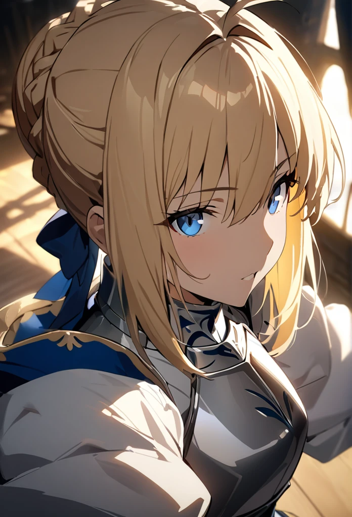 (masterpiece:1.2), (highest quality:1.2), Perfect Eyes, Perfect Face, Perfect lighting,1girl，Saber, holding sword artoria pendragon \(fate\), fate \(series\) perspective medieval beautiful, aesthetic, detailed, beautiful color amazing quality, best quality, high quality