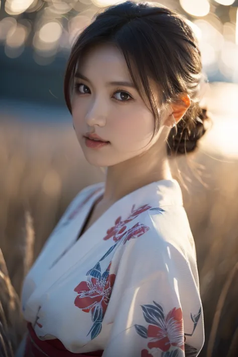 one girl, (she wears a cute yukata:1.2), (beautiful japanese idol portrait photos),
(the background is a moonlit night with silv...