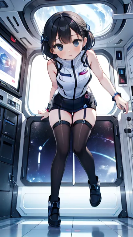 (best quality), (masterpiece), 1080p, high resolution, 4k, 8k, inside the space station、futuristic room、thigh straps, shooting f...