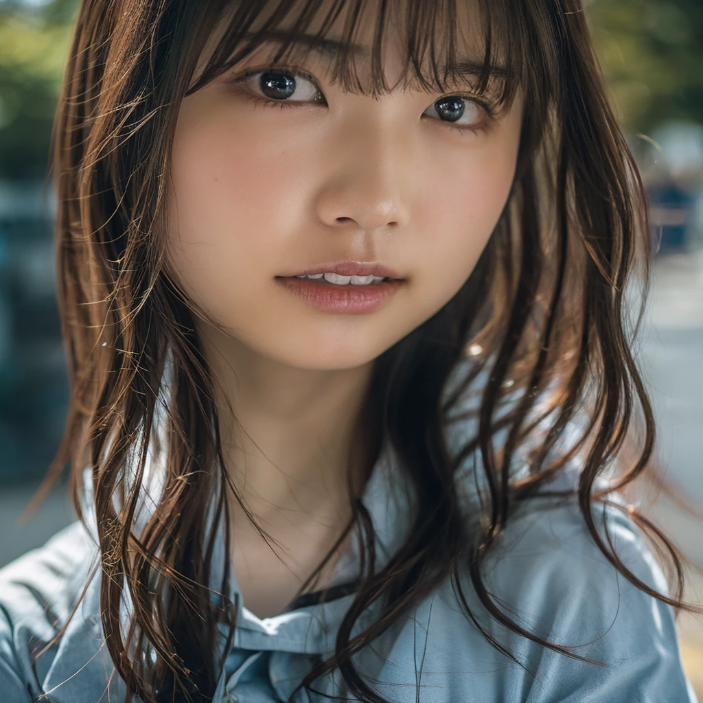 High resolution, Textured skin, 1 person, girl, Long Hair, 20 years old, ((Big Breasts, Height: 153cm, round face)), photograph, ((Expose)),Japanese, camisole, Around town, Summer clothes, August