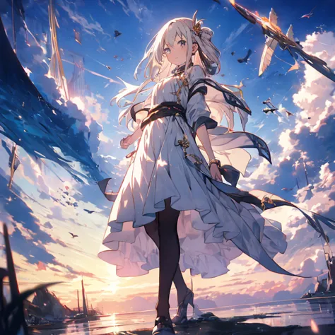 anime girl walking near a cliff, beautiful fantasy anime, high detailed official art, silver-haired god, shadowverse style, anim...