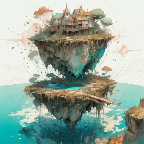 dreamscape adorned with floating islands of whimsical landscapes| centered| key visual| intricate| highly detailed| like a fanta...