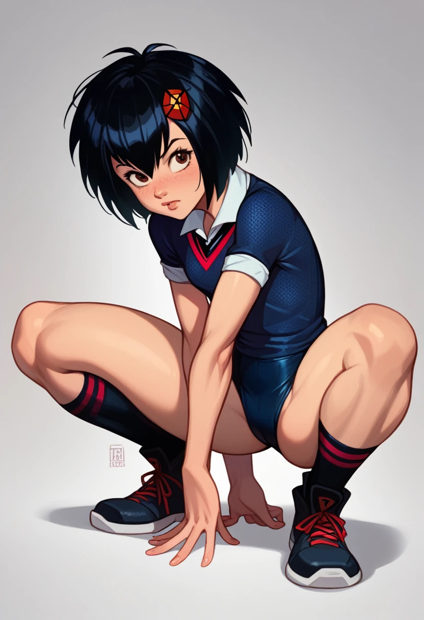 Girl   , big hips, squats , spread your legs (Peni parker)