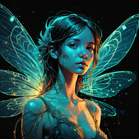 design a luminescent firefly with delicate wings, glowing softly in the dark| centered| key visual| intricate| highly detailed| ...