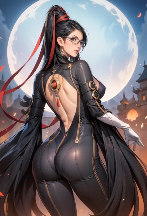 perfect eyes:1.2, detailed eyes:1.4, bayonetta_1_aiwaifu, long hair, black hair, glasses, grey eyes, mole under mouth, breasts, ...