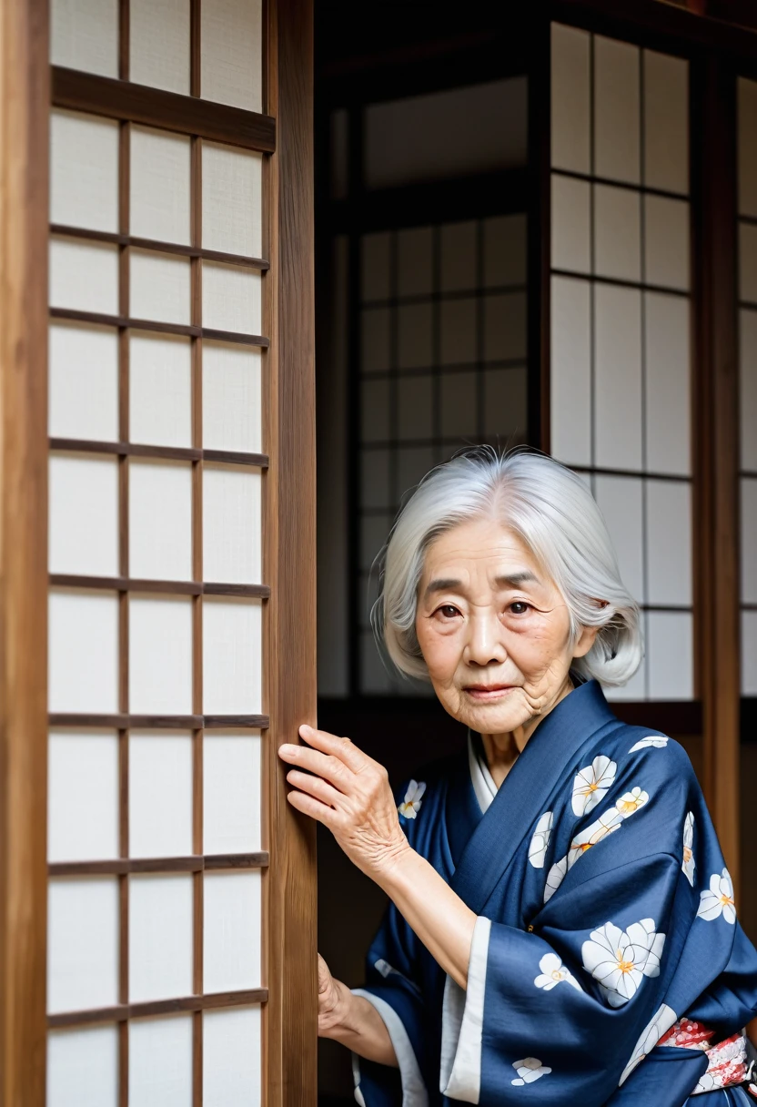 *8k masterpiece, Best Quality, Best Quality, masterpiece,high quality,(70 years old),a photo of girl,whitehair,Wrinkled,Granny,Japanese,(Japanese house)