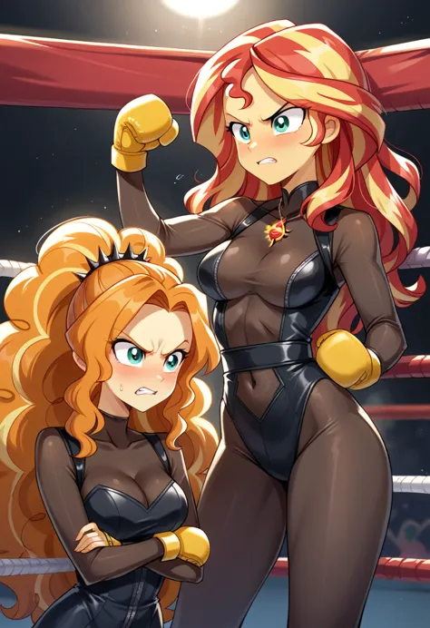 eqg in  adagio . bodystocking she is angry  boxing in ring.  sunset shimmer comic