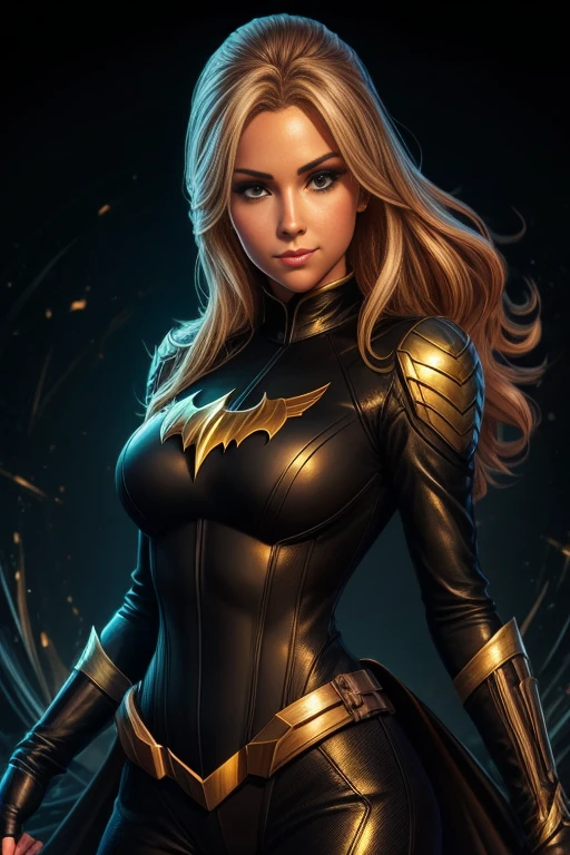 a close up of a cartoon of a woman in a black and gold outfit, black canary, in the style artgerm, extremely detailed artgerm, maika monroe batgirl, chris moore. artgerm, style artgerm, drawn in the style of artgerm, artgerm style, by Eddie Mendoza, comic digital art, commission for high res