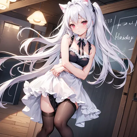 ((masterpiece, highest quality, highly detailed cg, unity 8k wallpaper,)), one woman, maid clothes with short skirts、i can barel...