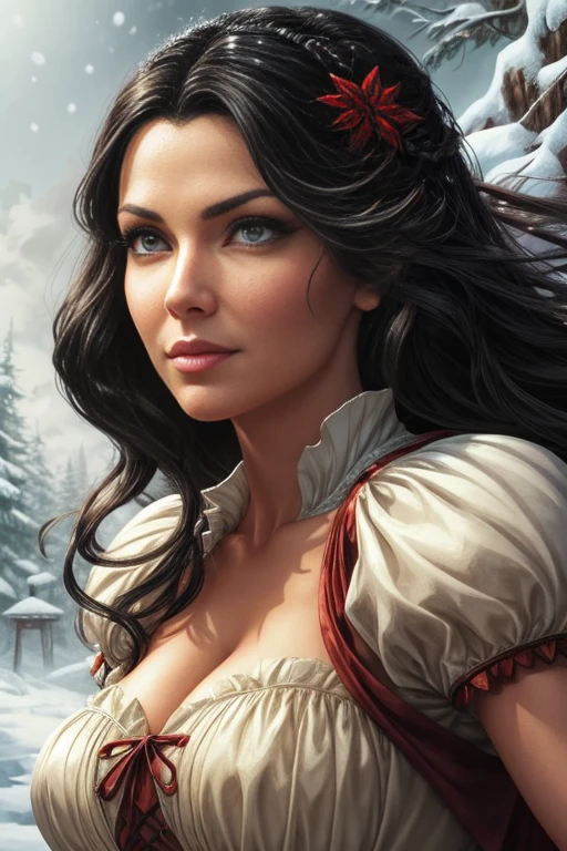 a close up of a cartoon of a woman in a snow white outfit, snow white, snow white as a d & d fighter, portrait of snow white, artgerm colorful!!!, style ivan talavera and artgerm, extremely detailed artgerm, 4k hd. snow white hair, artgerm comic, artgerm style, zenescope