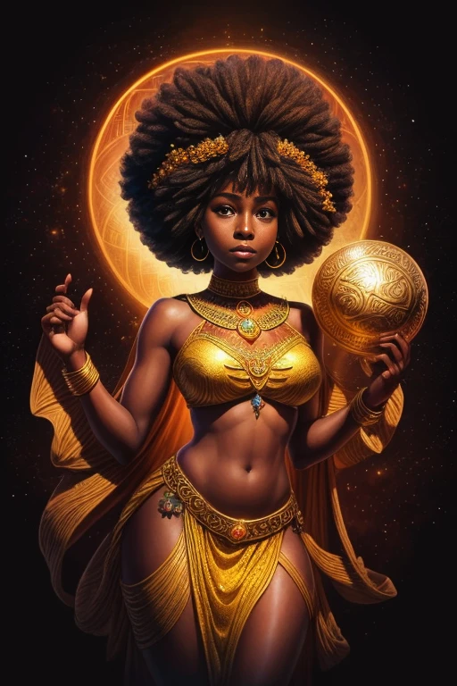 a cartoon picture of a woman with an afro holding a trophy, epic 3 d oshun, dark skin female goddess of love, black african princess, gorgeous goddess of leo, full color illustration, youthful taliyah, female goddess, afro futurism, beautiful goddess, goddess queen, afro, art cover illustration, ancient goddess, inspired by Thomas Blackshear, venus goddess