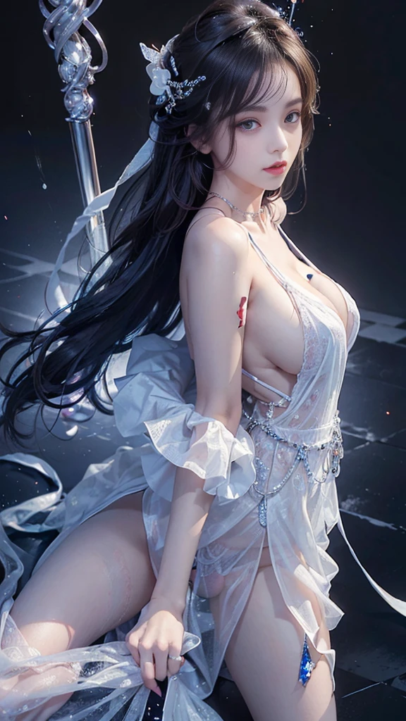 2，(((bishoujo，beautiful girl，Deep V，open cloths，silk，Exposed breasts，((Pure and sexy:1.2))，((sexy play:1.2))，from below，bailing_light element, bailing_particles, bling bling，curvy )))，((Depressed look:1.2))，Perfect dynamic composition,  Charming pose，，masterpiece, best quality, high resolution, 8k, HDR, raytracing, detailed shadows, beautiful girl, hyperdetailed，Bright colors，Ultra HD、smooth、exquisite，2