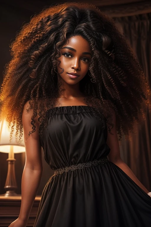 there is a woman with curly hair and a black dress, brown curly hair, curly haired, curly, curly hair, curly brown hair, long curly hair, long curly hair intricate, curls on top, with long curly hair, long dark curly hair, black curly hair, fair curly hair, her face framed with curls, curly afro, malika favre