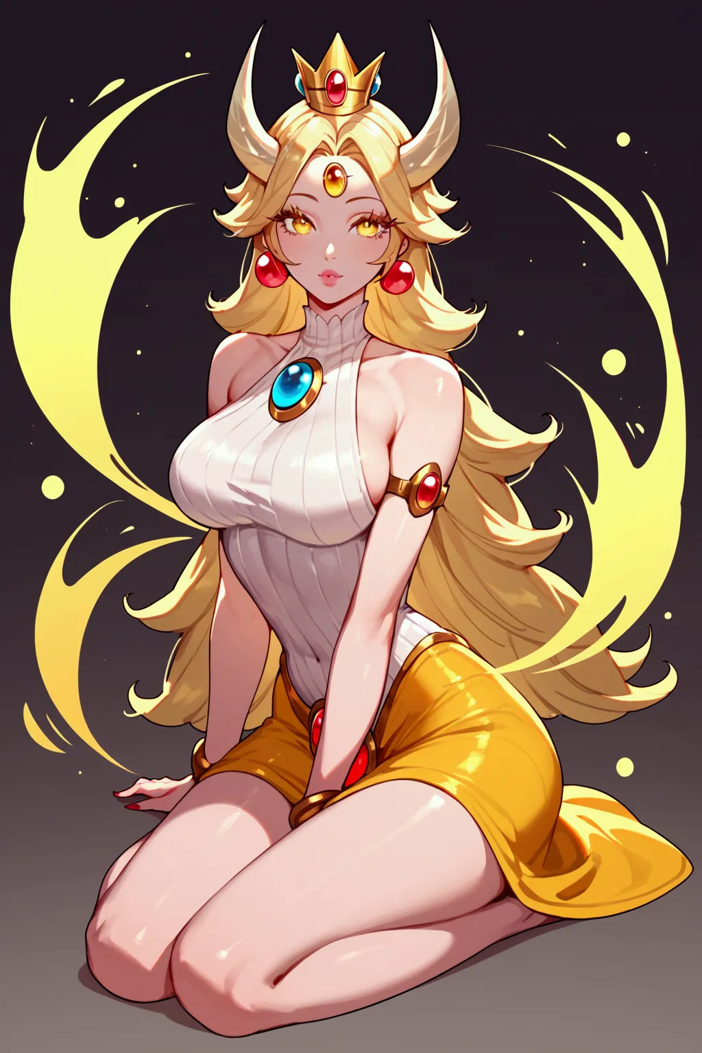 score_9, score_8_up, score_7_up, soraka (league of legends), 1 girl, yellow eyes, horn on her forehead, blonde hair, sexy, full ...