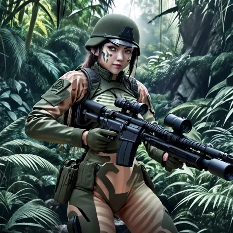 (a female soldier in a sheer combat uniform:1.5), stealth infantry combat group, multiple invisible female soldiers, blurry body...